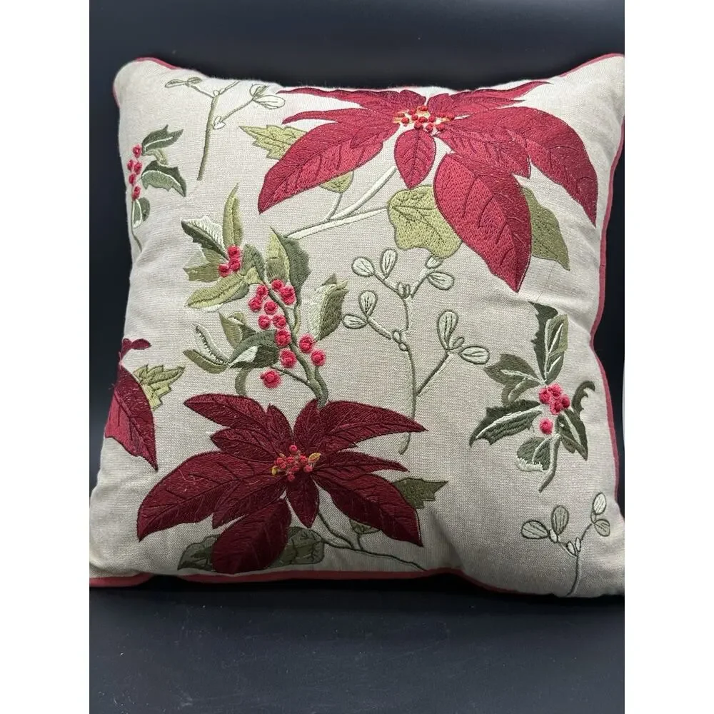 Vintage Pier 1 Christmas Pillow Poinsettia